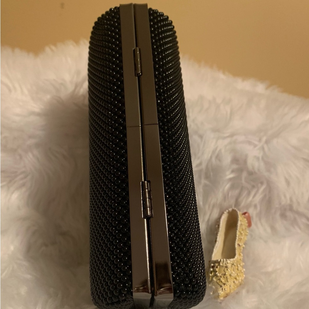 JESSICA McCLINTOCK elegant black  Mesh with beaded detailing clutch LNWOT - Picture 4 of 12